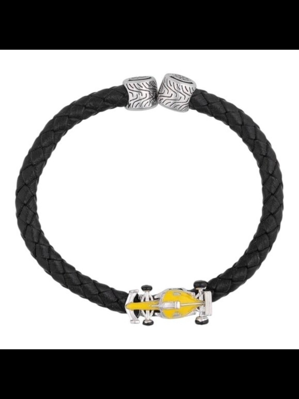 Invicta Racing Black Braided Leather Bracelet Yellow F1 Race Car Charm IG0353